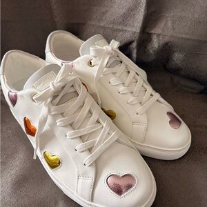 Kurt Greiger Size 41 or 10 White Sneakers with Colorful Heart Accents